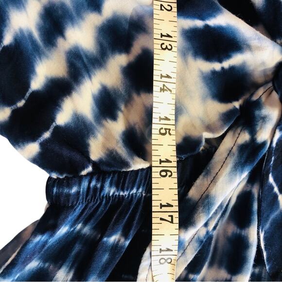 Shein Navy White Tie Dye Palazzo Jumpsuit Plunge Neckline Twisted Knot Front - Picture 16 of 16